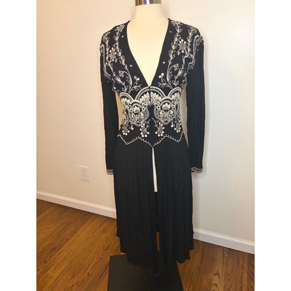 Free People Highline Skyline Maxi Top Black Embroidered Sequin Boho Festival S - Picture 1 of 10
